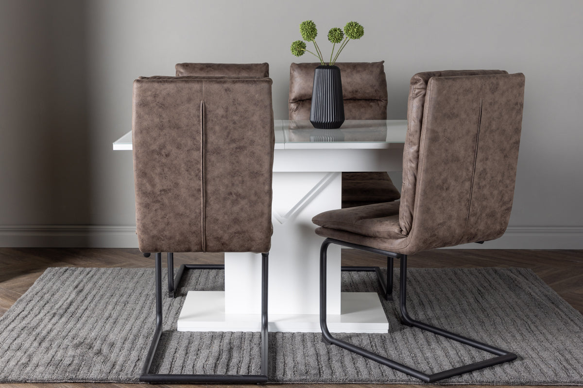 Dining Chair 2-pack Brown + Rectangular Dining Table 90 x 120 White