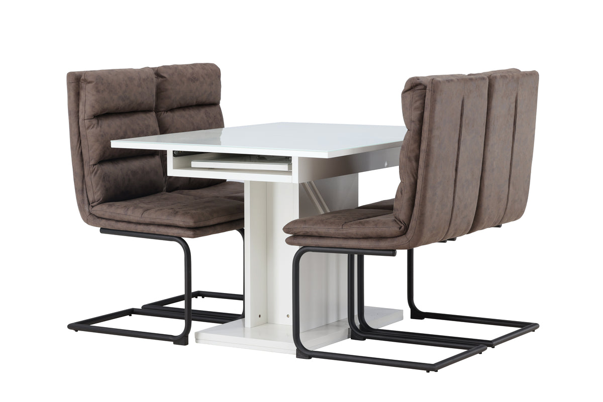 Dining Chair 2-pack Brown + Rectangular Dining Table 90 x 120 White