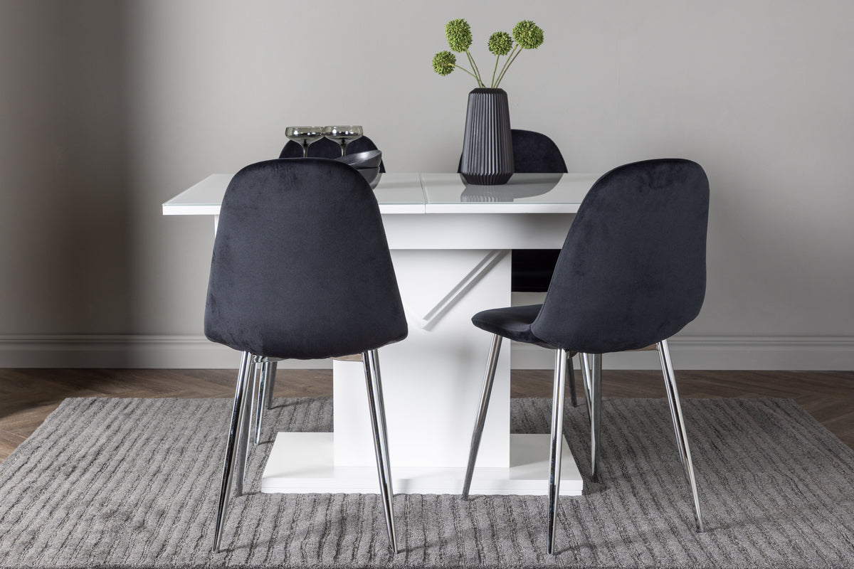 Rectangular Dining Table 90 x 120 White + Dining Chair 2-pack Black