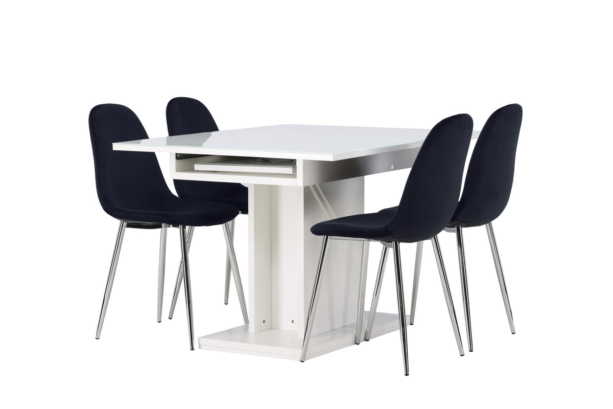 Rectangular Dining Table 90 x 120 White + Dining Chair 2-pack Black