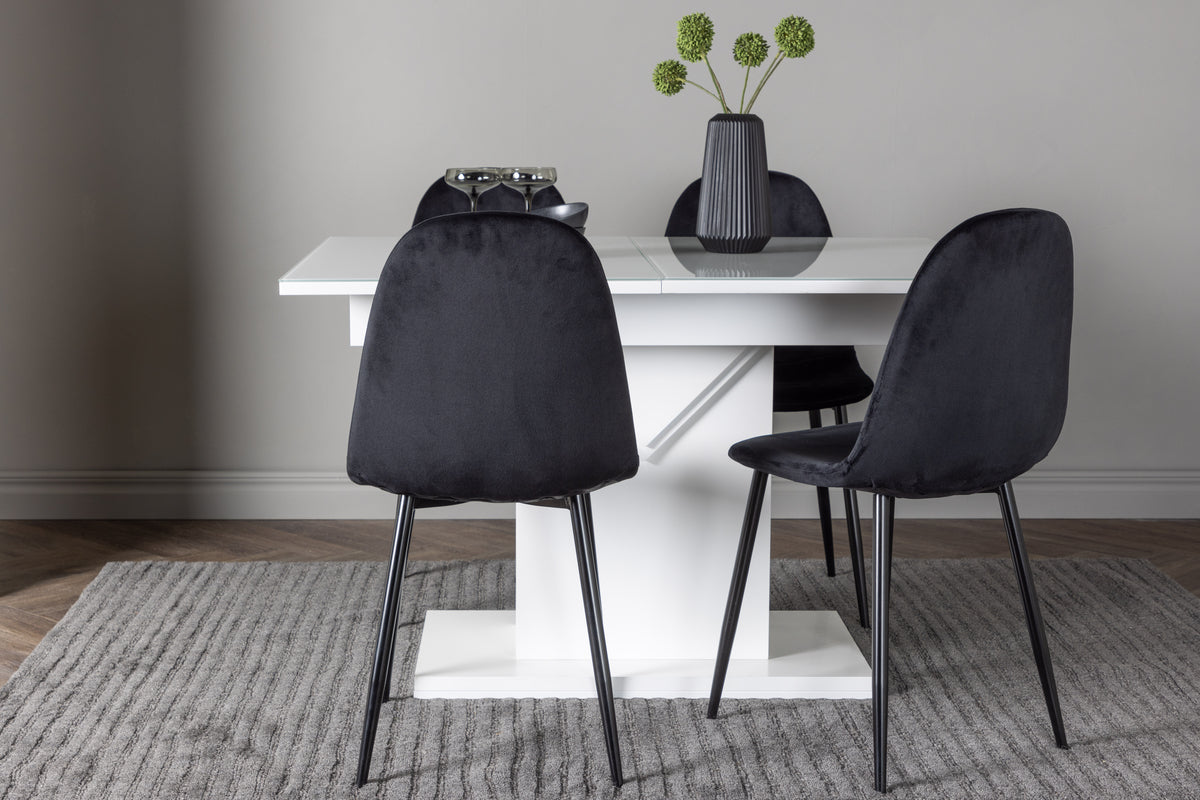 Dining Chair 2-pack Black + Rectangular Dining Table 90 x 120 White