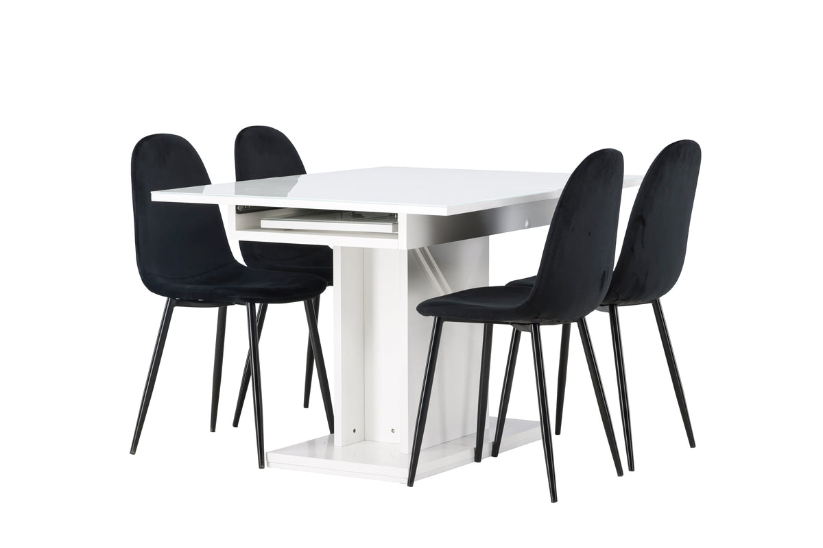 Dining Chair 2-pack Black + Rectangular Dining Table 90 x 120 White
