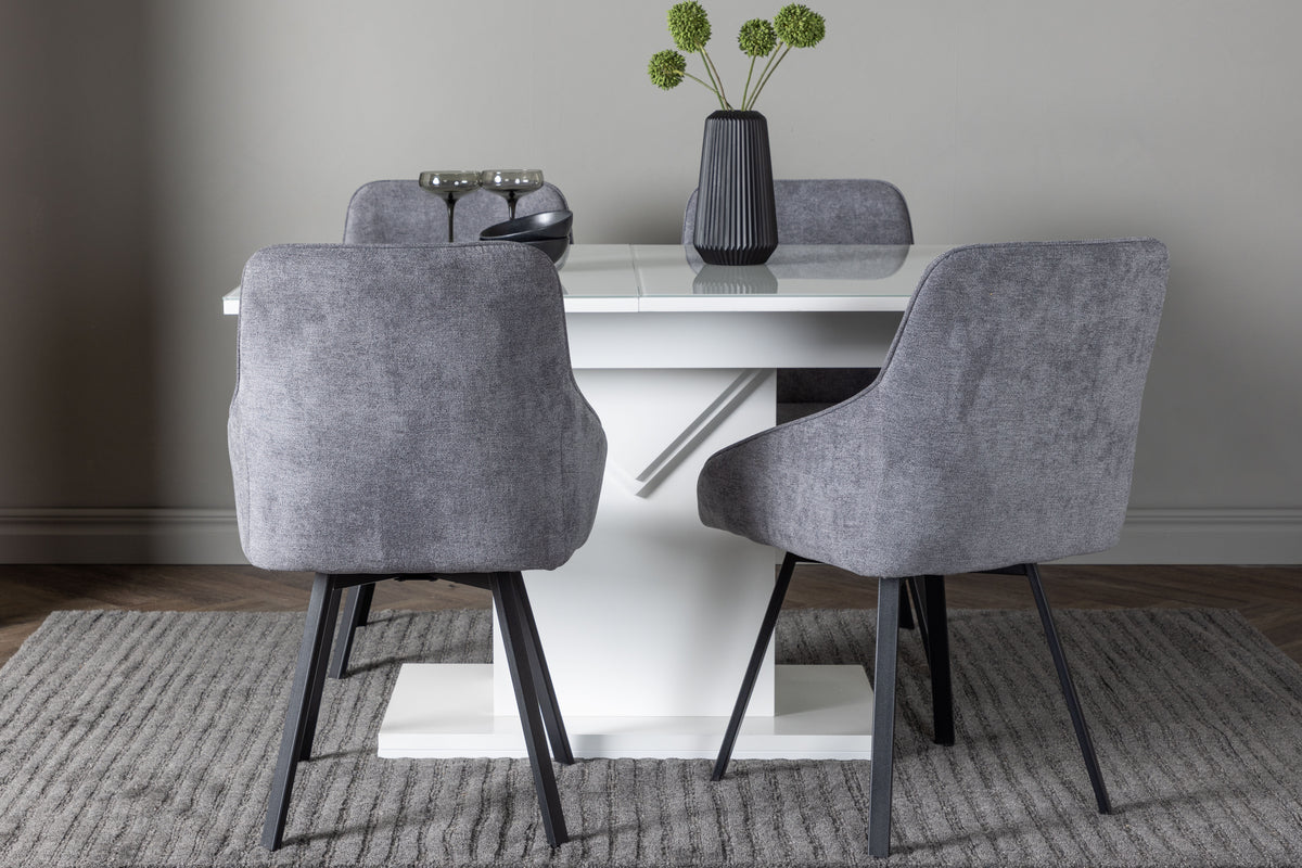 Dining Chair 2-pack Grey + Rectangular Dining Table 90 x 120 White