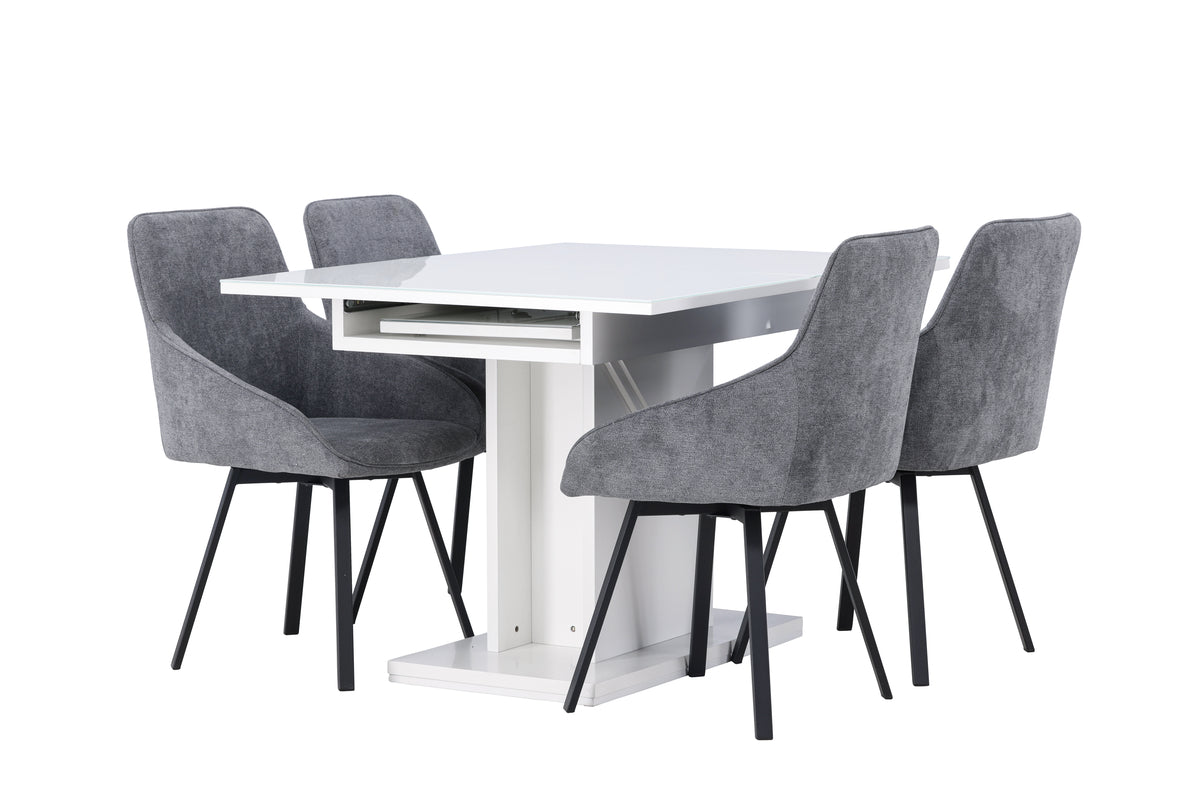 Dining Chair 2-pack Grey + Rectangular Dining Table 90 x 120 White