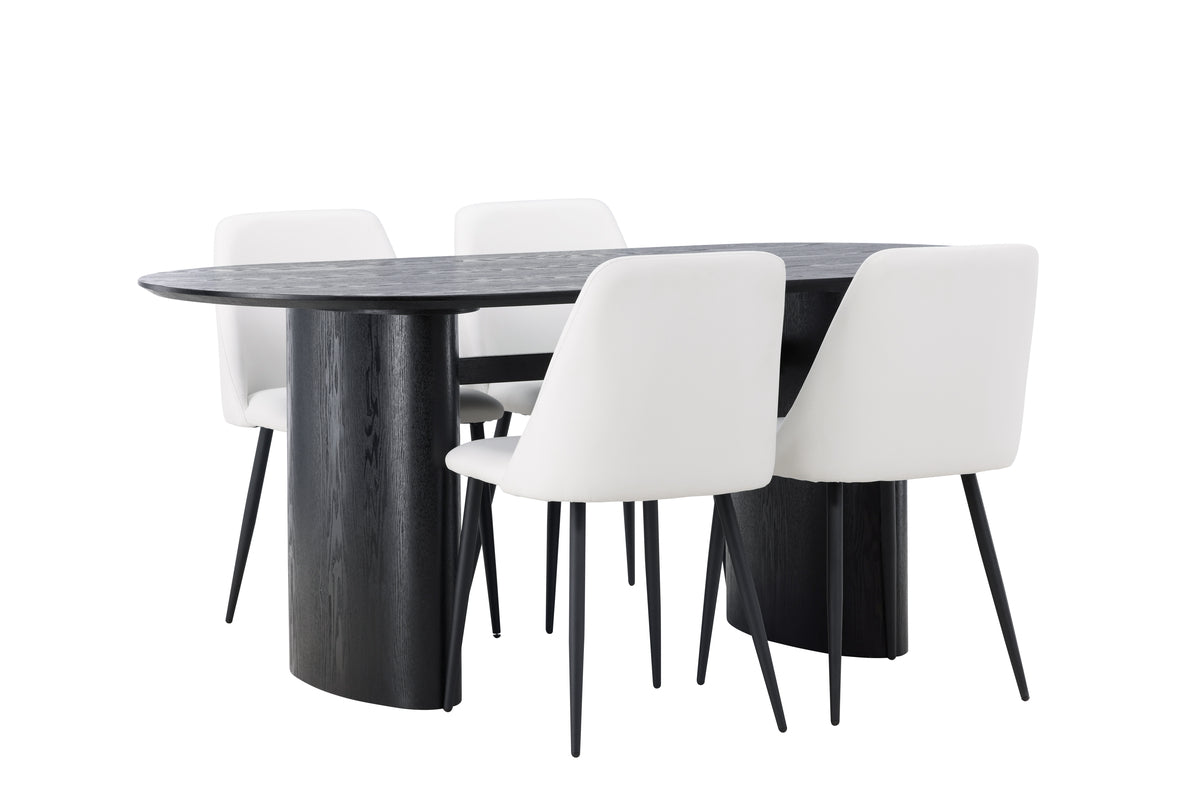Oval Dining Table 90 x 180 Black + Dining Chair 2-pack White