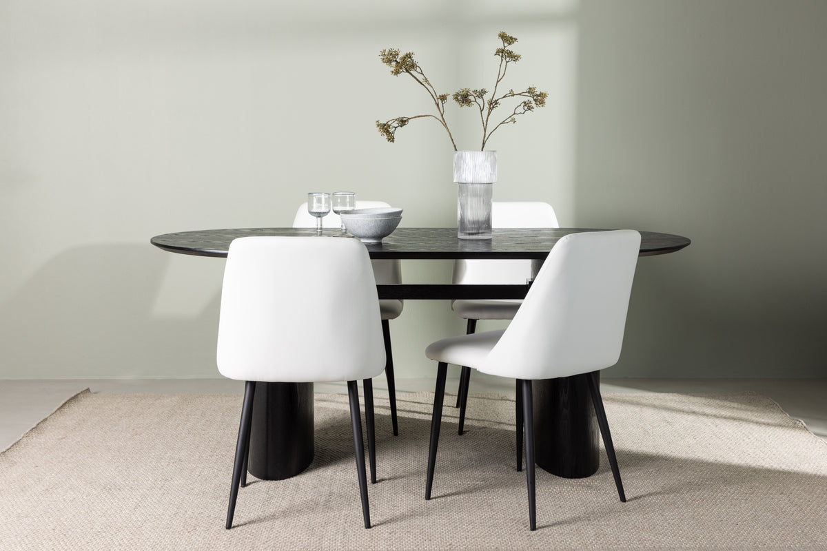 Oval Dining Table 90 x 180 Black + Dining Chair 2-pack White