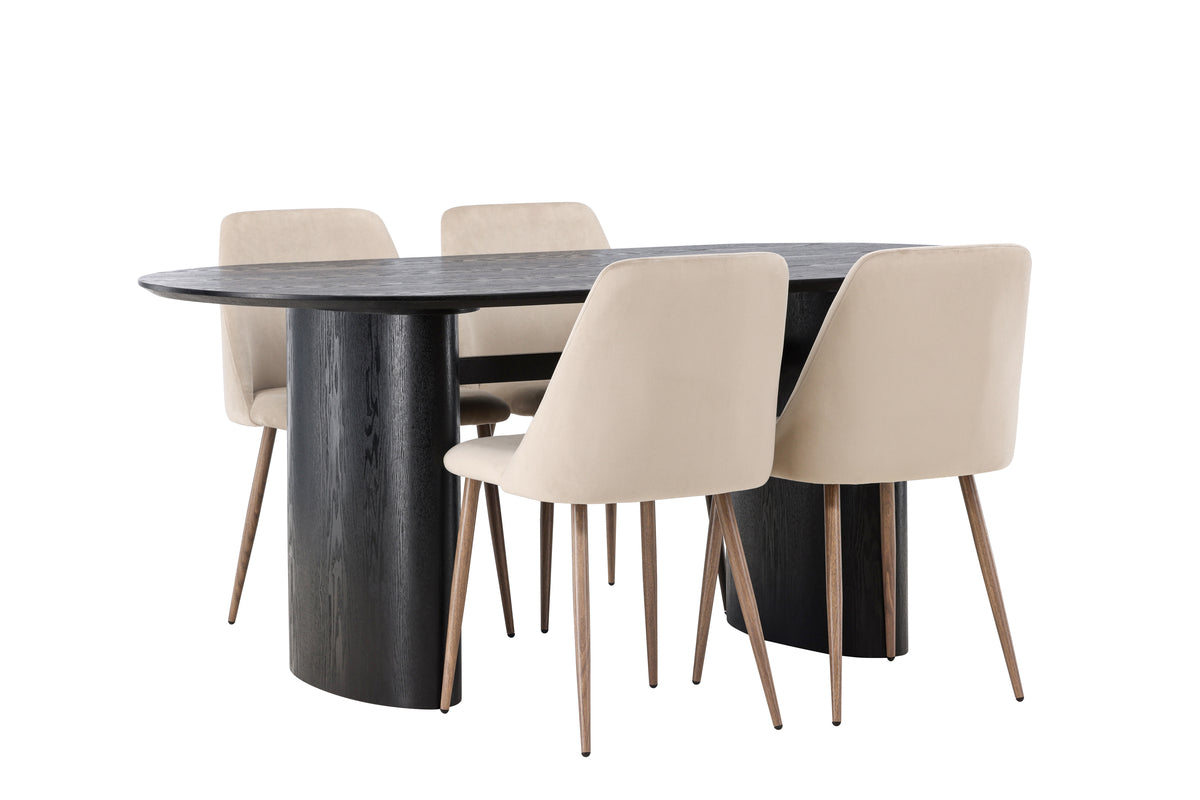 Dining Chair 2-pack Brown + Oval Dining Table 90 x 180 Black