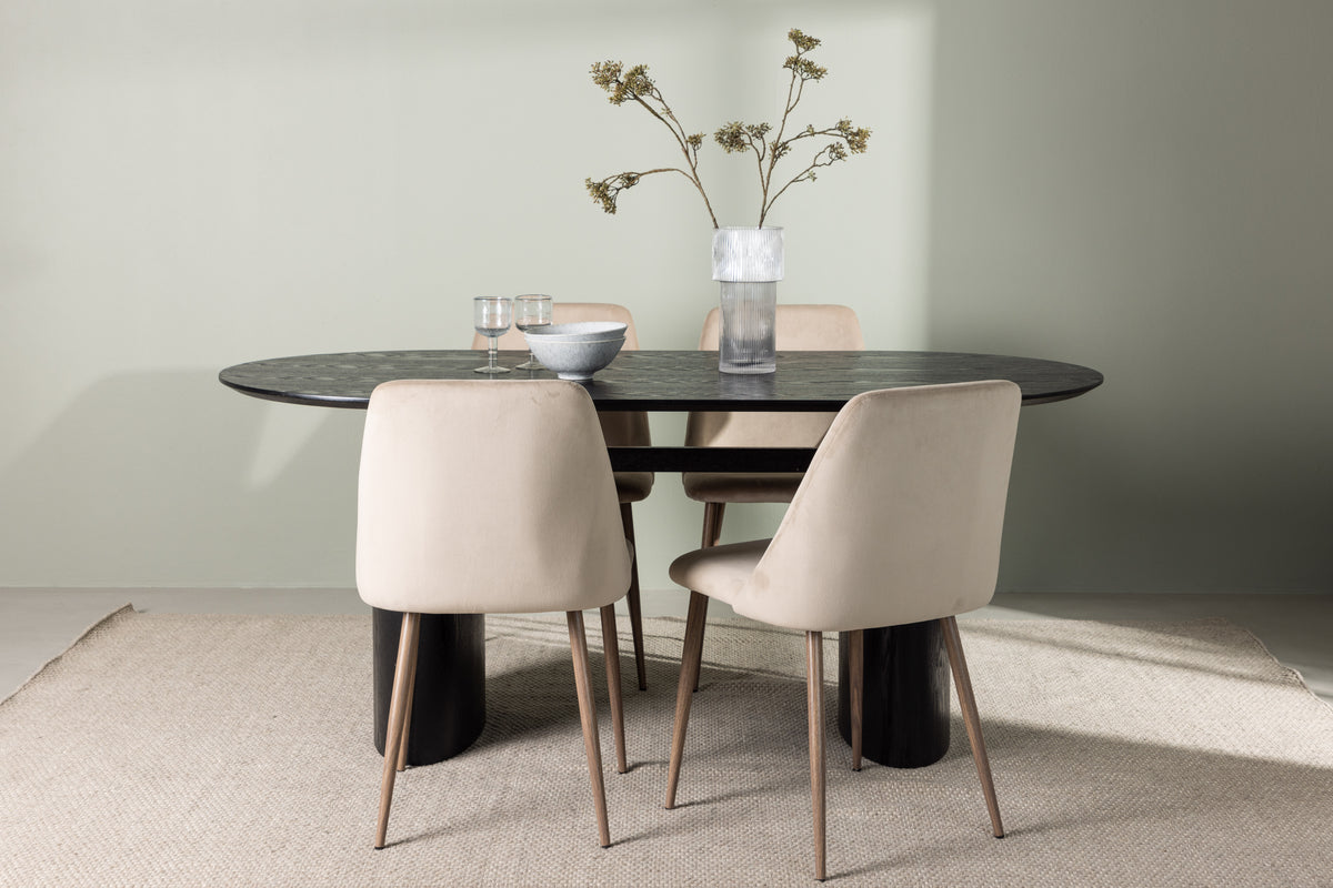 Dining Chair 2-pack Brown + Oval Dining Table 90 x 180 Black