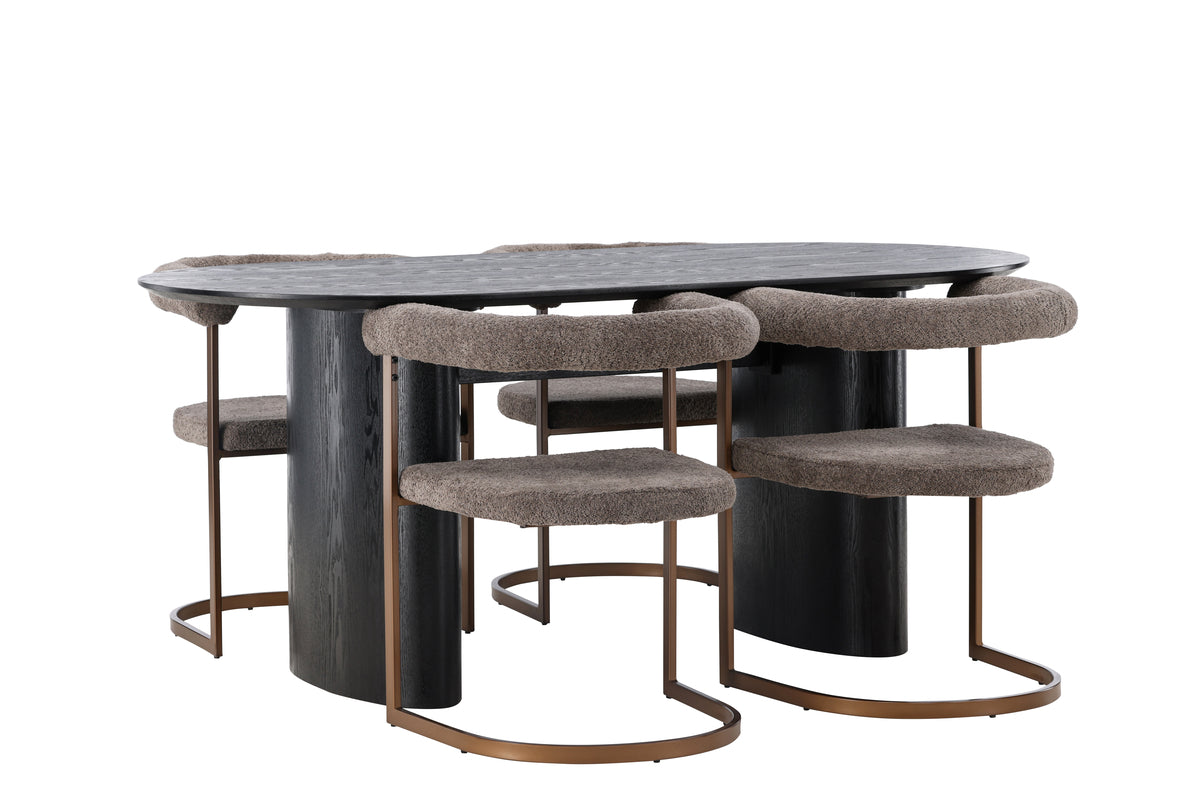 Oval Dining Table 90 x 180 Black + Dining Chair 2-pack Brown