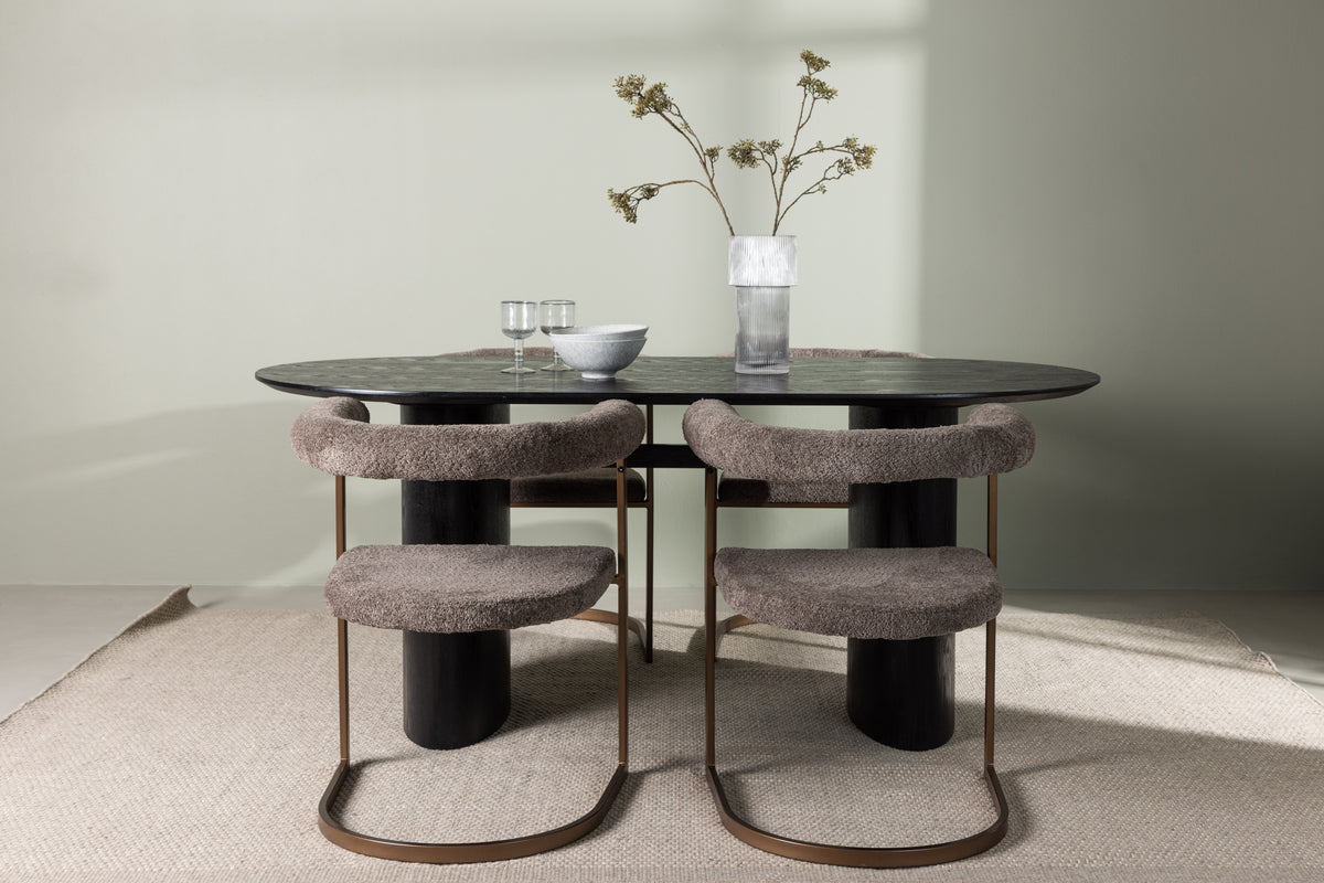 Oval Dining Table 90 x 180 Black + Dining Chair 2-pack Brown