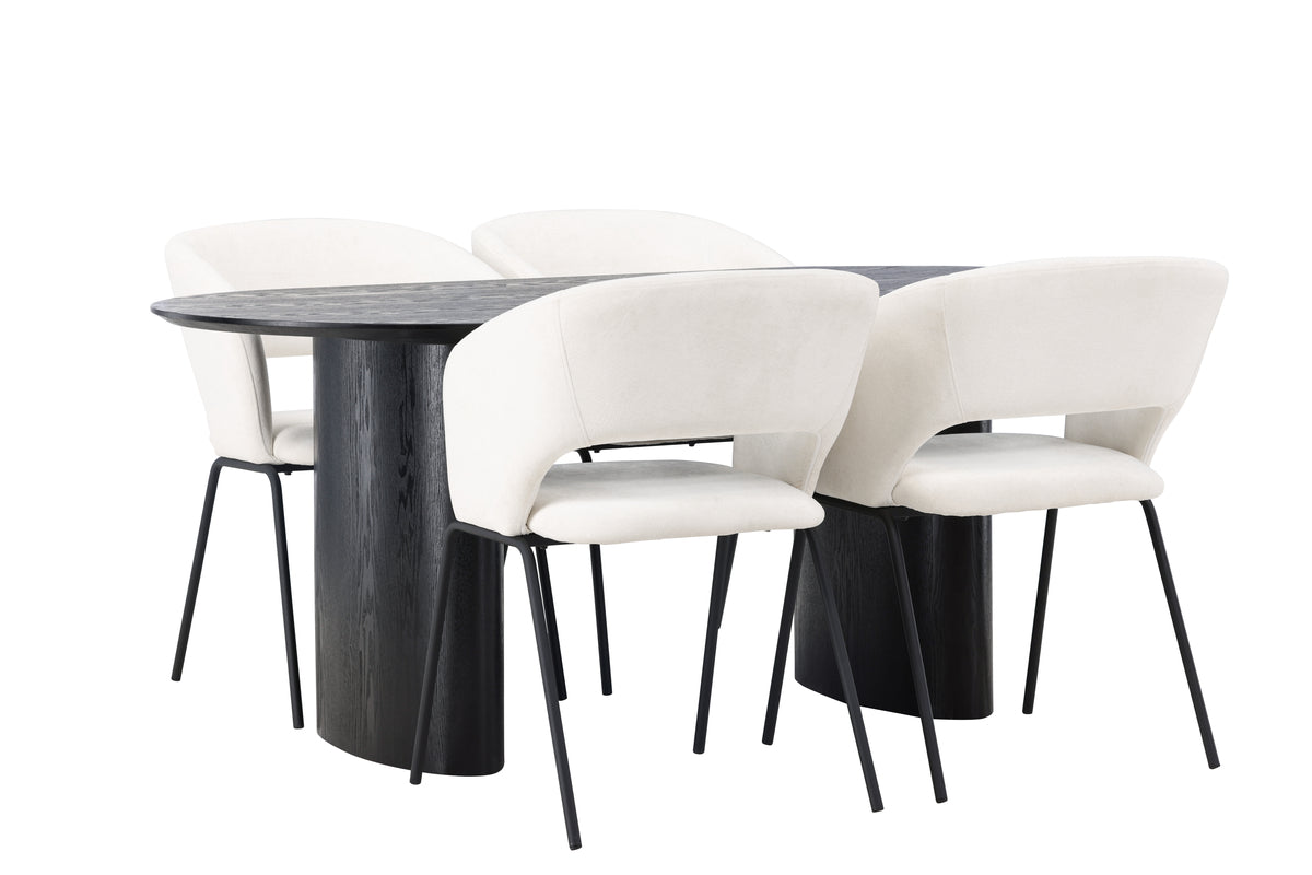 Dining Chair 2-pack Offwhite + Oval Dining Table 90 x 180 Black