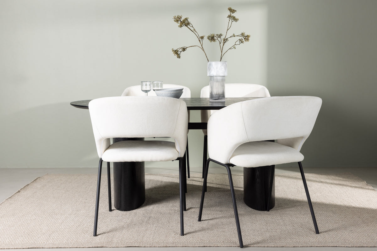 Dining Chair 2-pack Offwhite + Oval Dining Table 90 x 180 Black