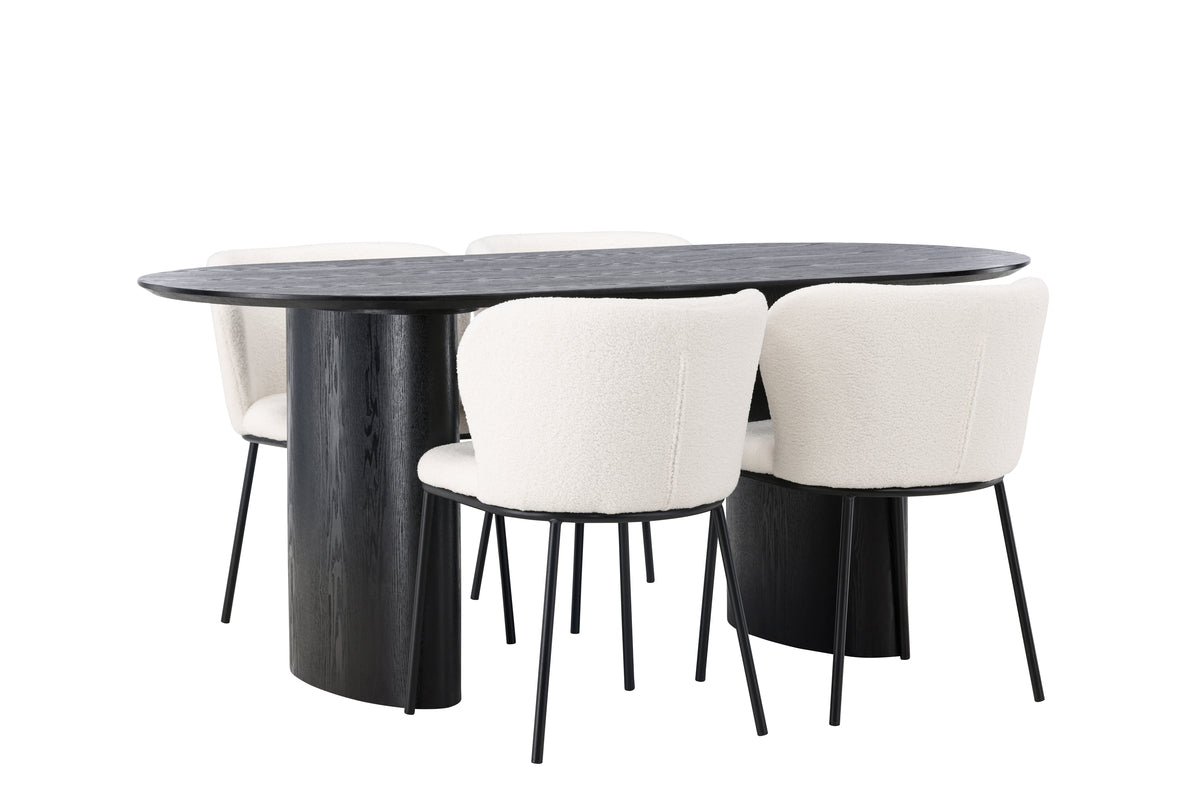 Dining Chair 2-pack White + Oval Dining Table 90 x 180 Black