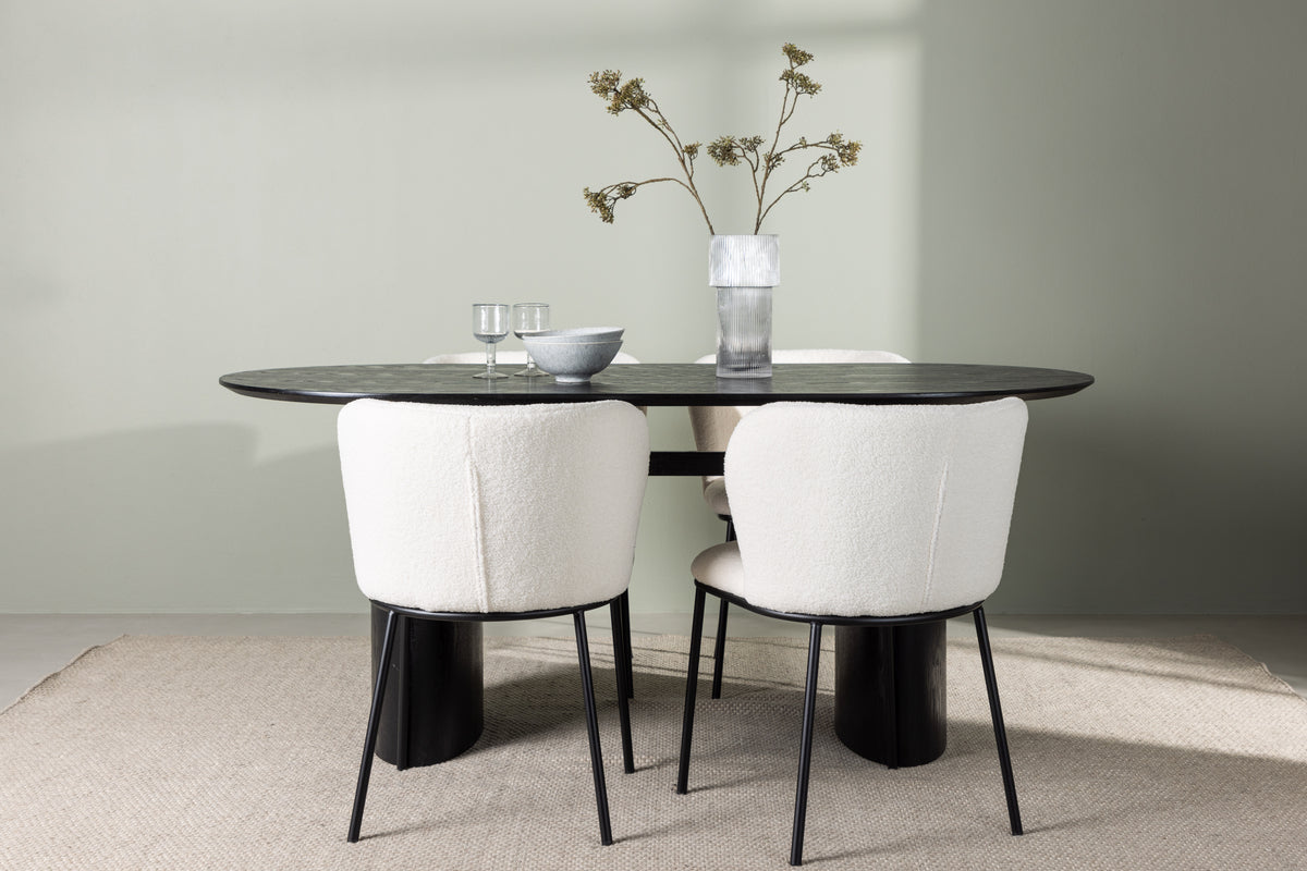 Dining Chair 2-pack White + Oval Dining Table 90 x 180 Black