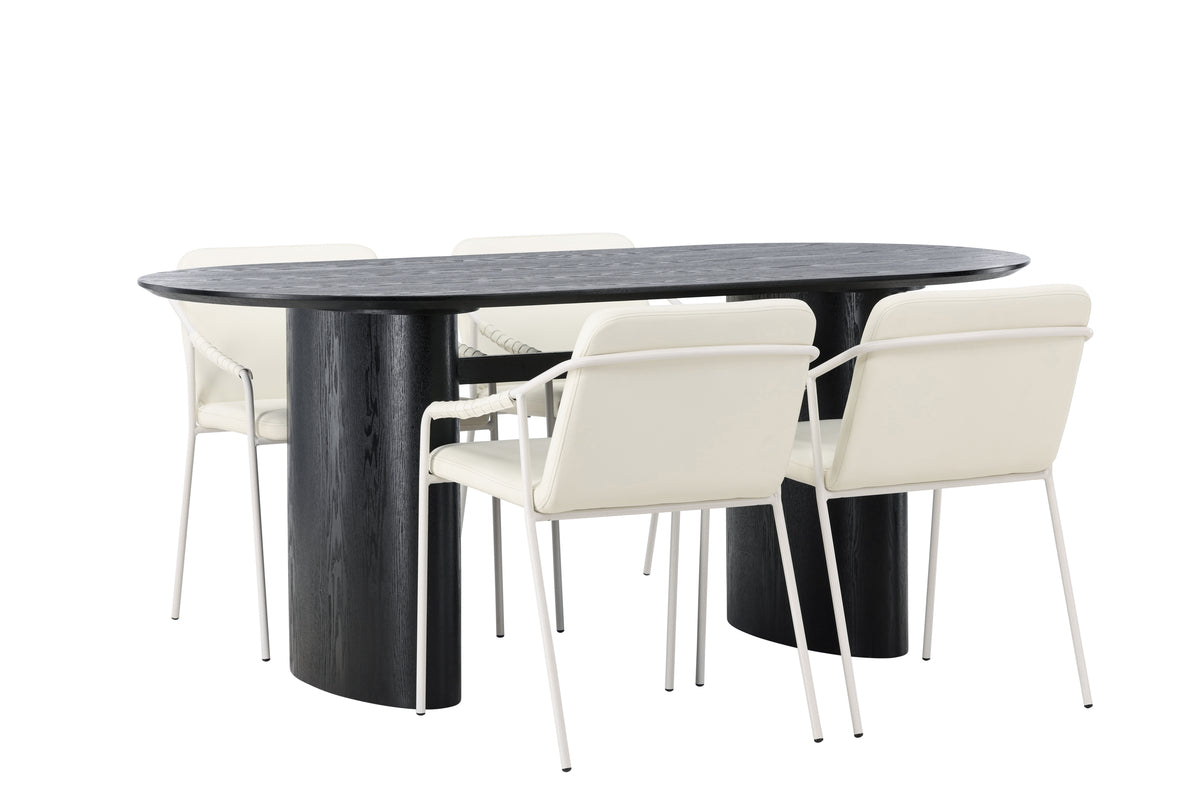Dining Chair 2-pack Beige + Oval Dining Table 90 x 180 Black