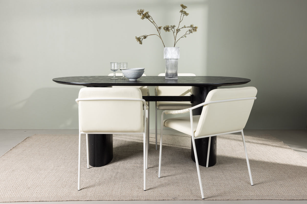 Dining Chair 2-pack Beige + Oval Dining Table 90 x 180 Black