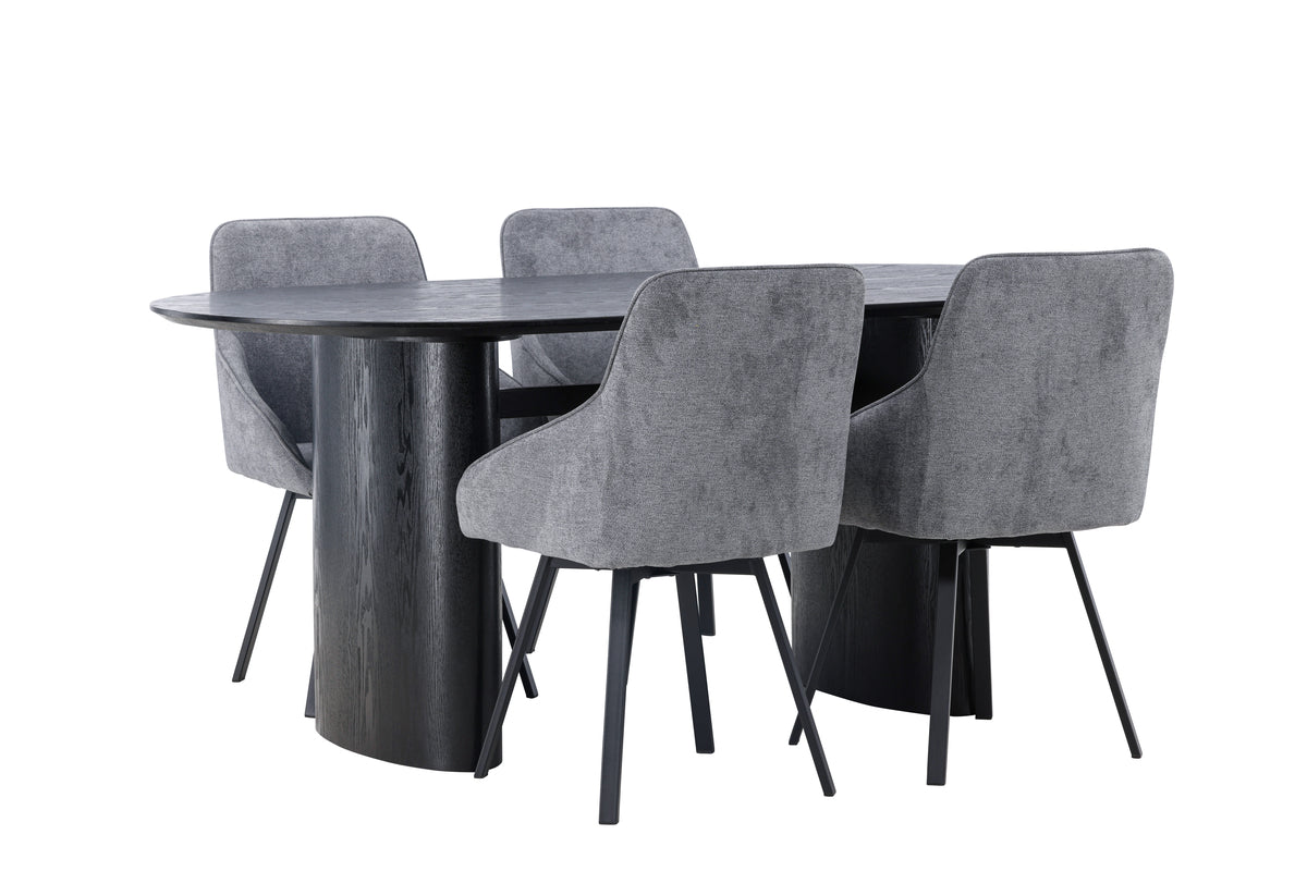 Dining Chair 2-pack Grey + Oval Dining Table 90 x 180 Black