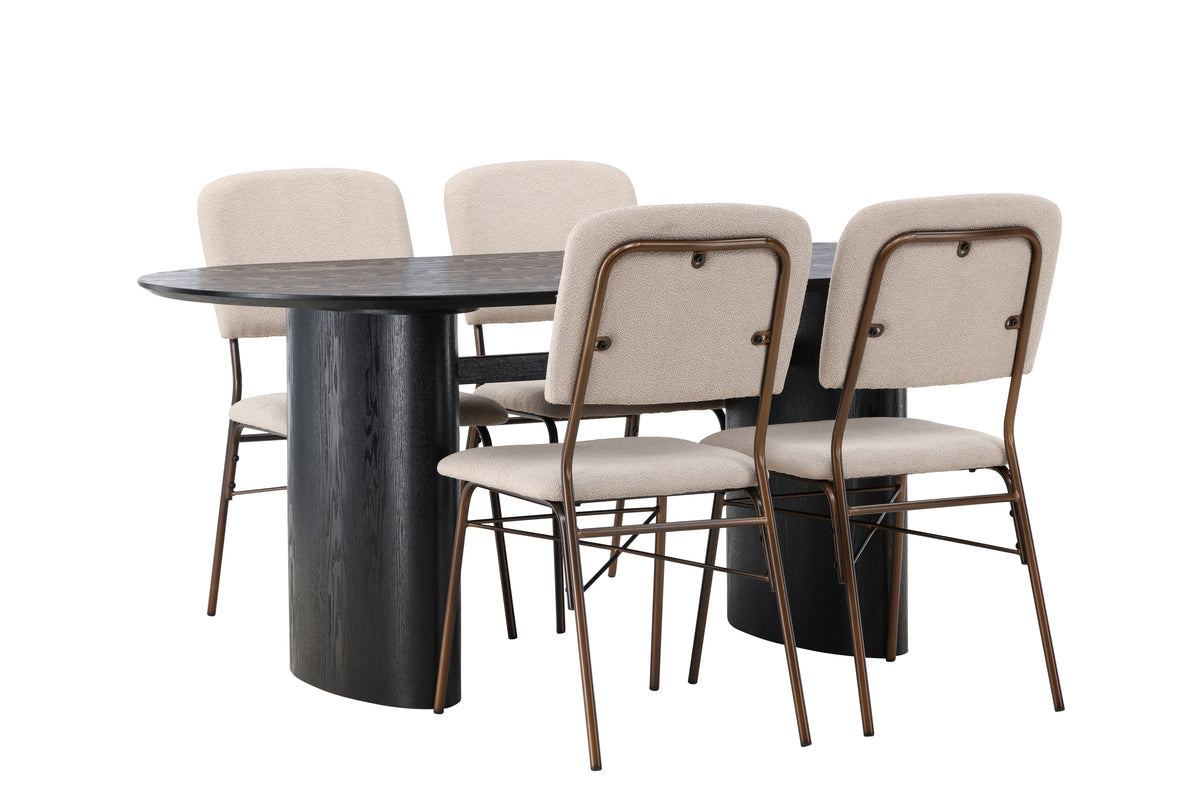 Dining Chair 2-pack Beige + Oval Dining Table 90 x 180 Black