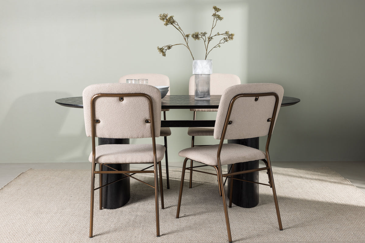 Dining Chair 2-pack Beige + Oval Dining Table 90 x 180 Black