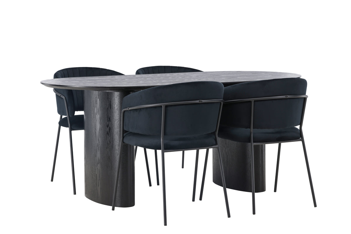 Dining Chair 2-pack Black + Oval Dining Table 90 x 180 Black