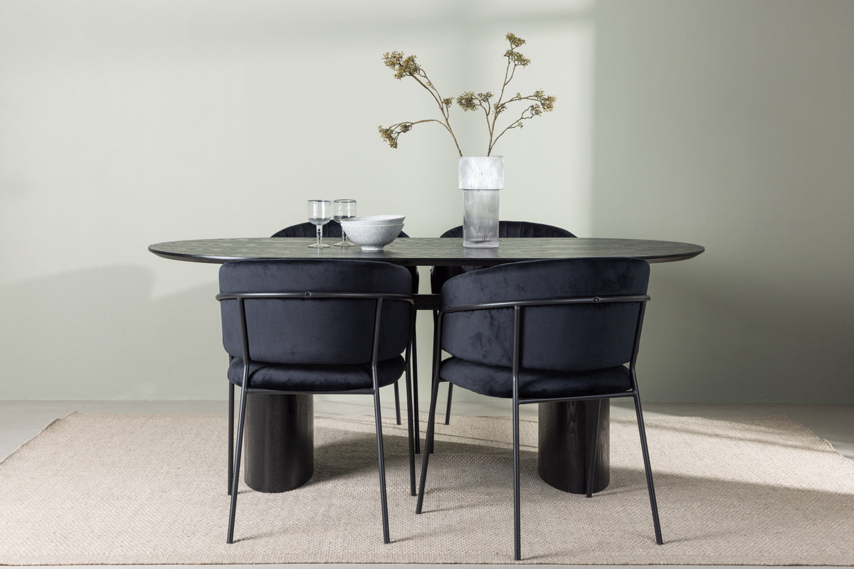 Dining Chair 2-pack Black + Oval Dining Table 90 x 180 Black
