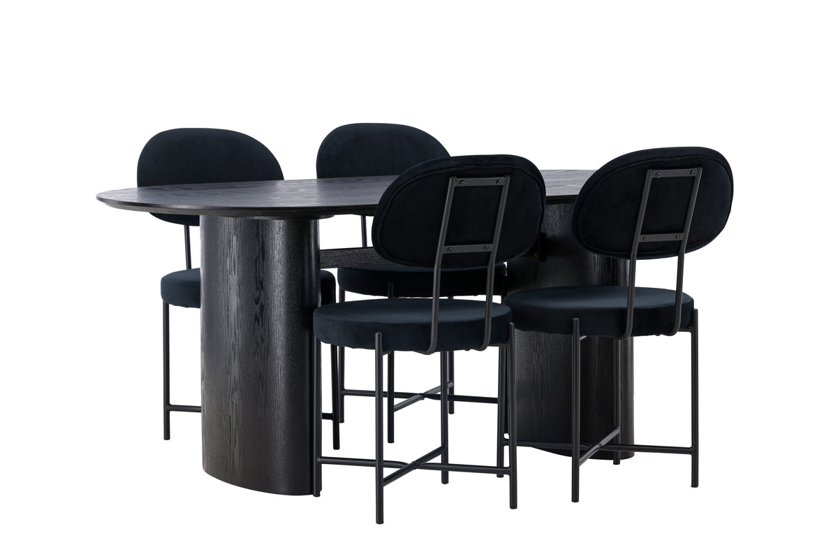 Dining Chair 2-pack Black + Oval Dining Table 90 x 180 Black