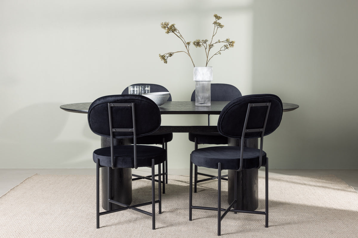 Dining Chair 2-pack Black + Oval Dining Table 90 x 180 Black