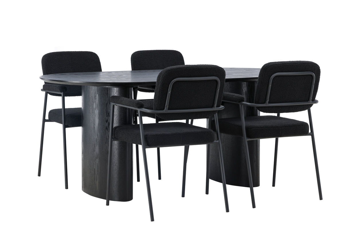 Dining Chair 2-pack Black + Oval Dining Table 90 x 180 Black