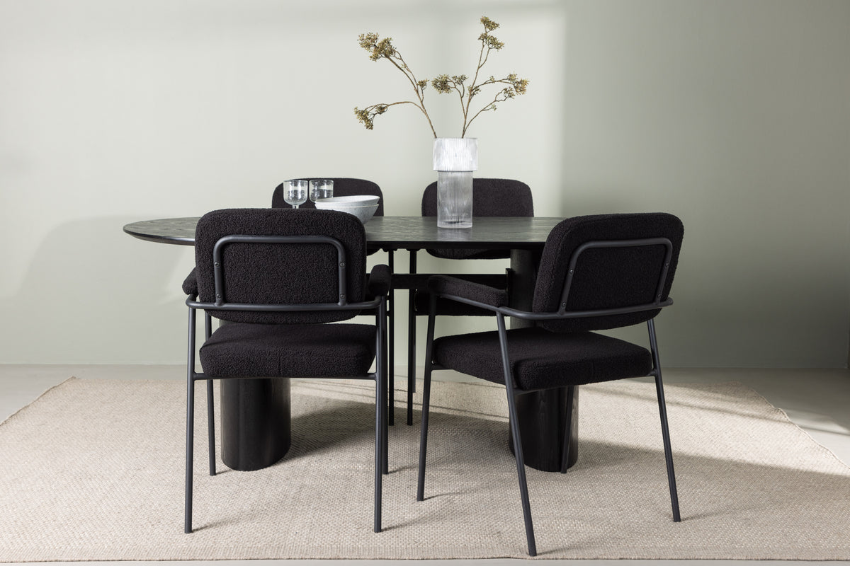 Dining Chair 2-pack Black + Oval Dining Table 90 x 180 Black