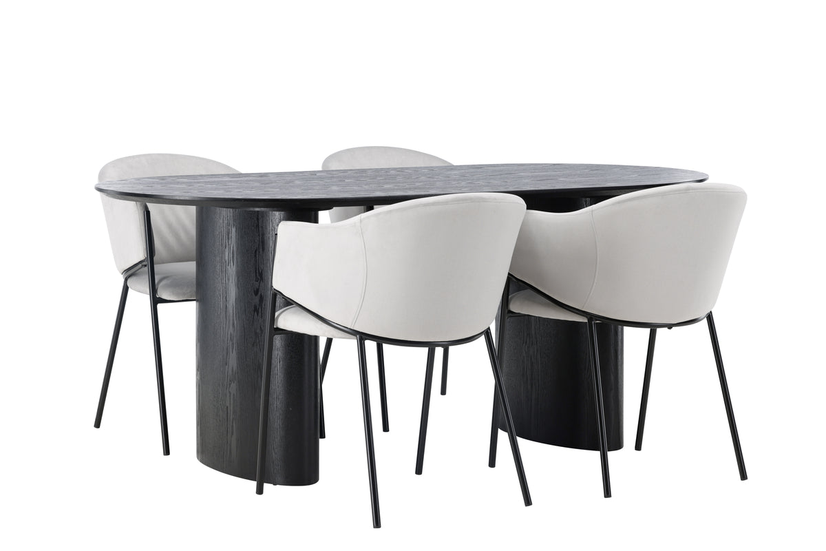 Dining Chair 2-pack Grey + Oval Dining Table 90 x 180 Black