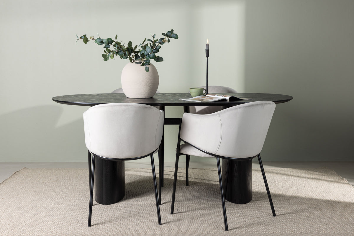 Dining Chair 2-pack Grey + Oval Dining Table 90 x 180 Black