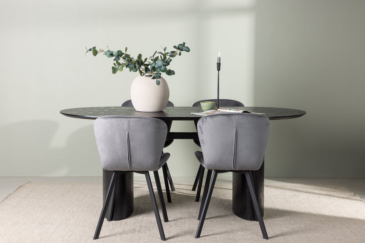 Dining Chair 2-pack Grey + Oval Dining Table 90 x 180 Black