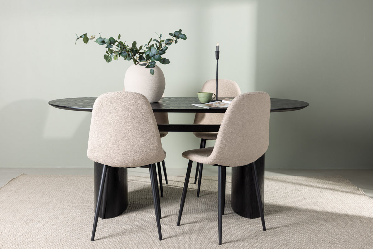 Dining Chair 2-pack Beige + Oval Dining Table 90 x 180 Black