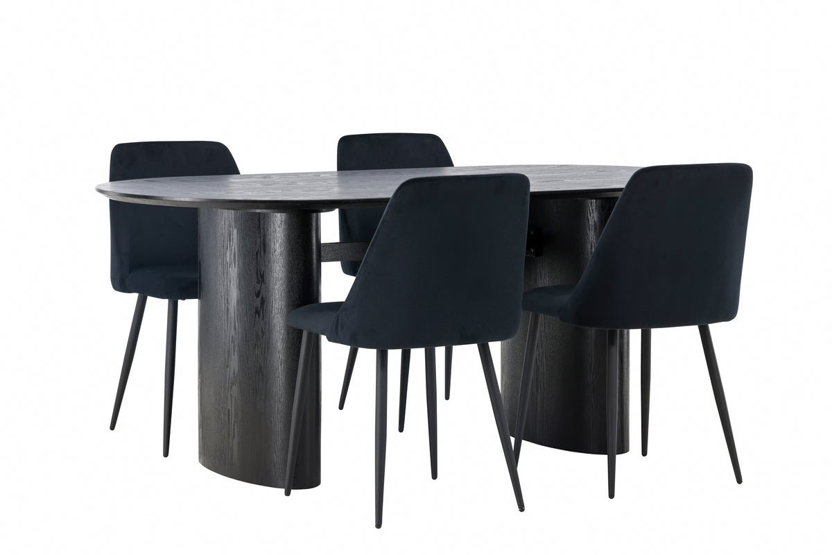 Dining Chair 2-pack Black + Oval Dining Table 90 x 180 Black