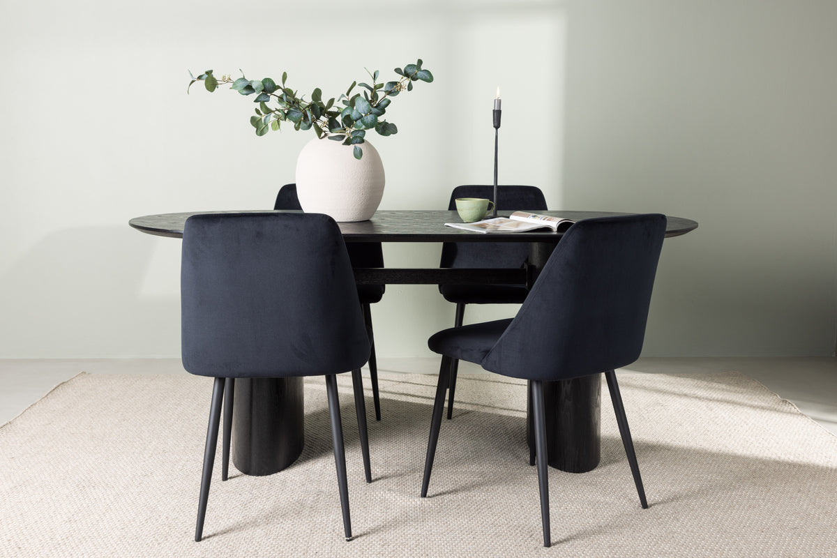 Dining Chair 2-pack Black + Oval Dining Table 90 x 180 Black
