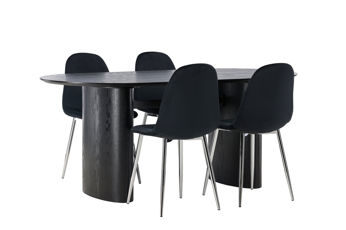 Dining Chair 2-pack Black + Oval Dining Table 90 x 180 Black