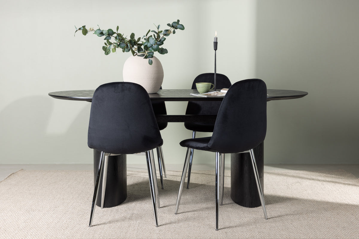 Dining Chair 2-pack Black + Oval Dining Table 90 x 180 Black