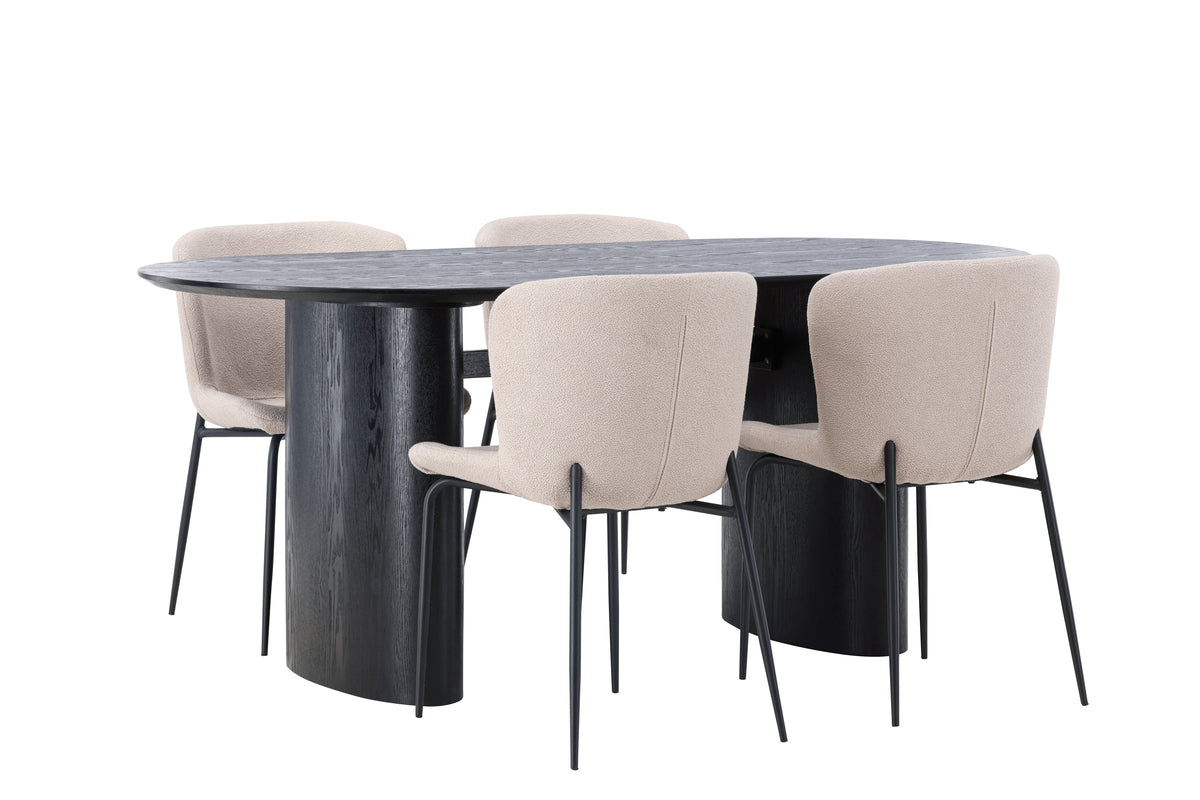 Dining Chair 2-pack Beige + Oval Dining Table 90 x 180 Black