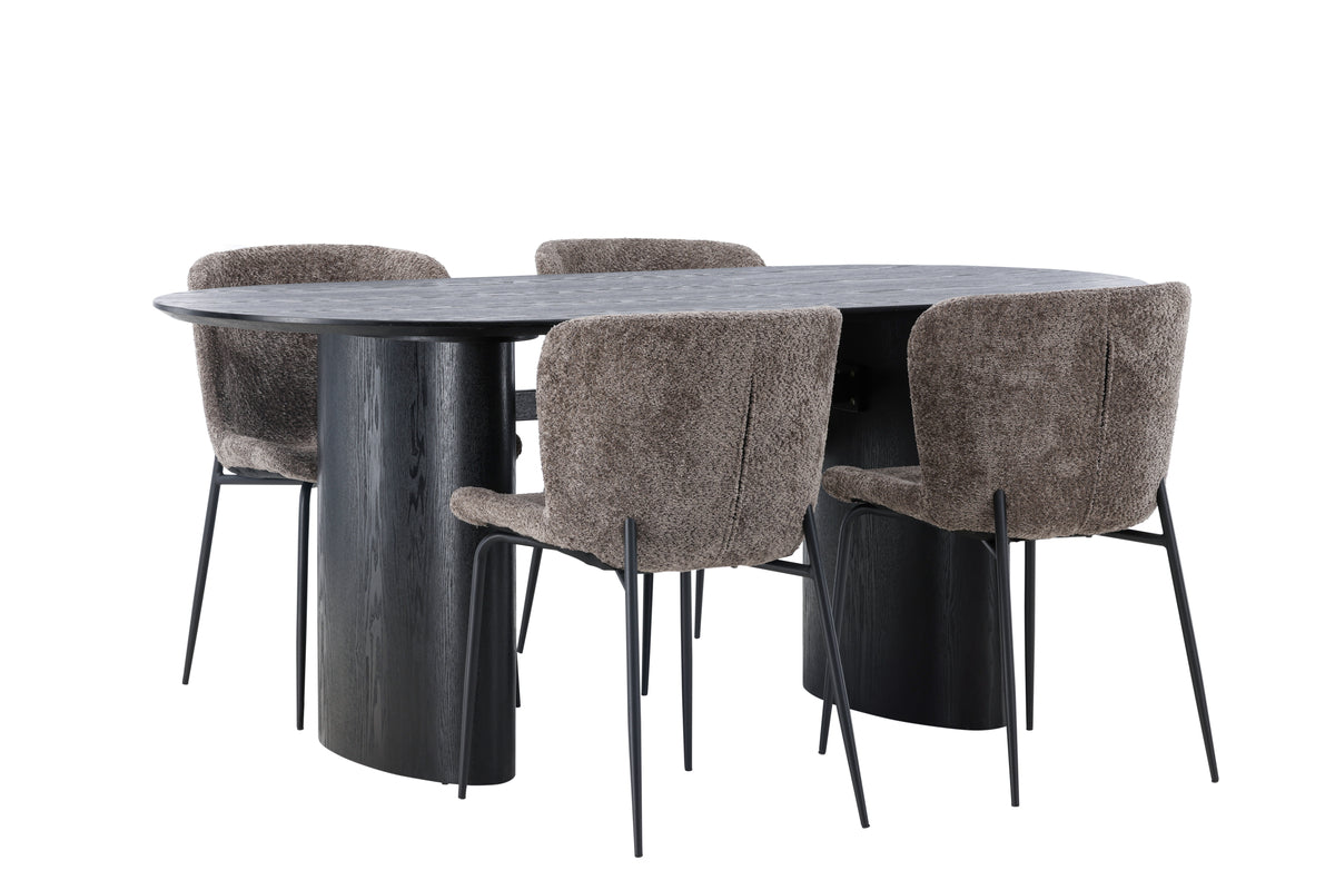 Dining Chair 2-pack Dark Grey + Oval Dining Table 90 x 180 Black