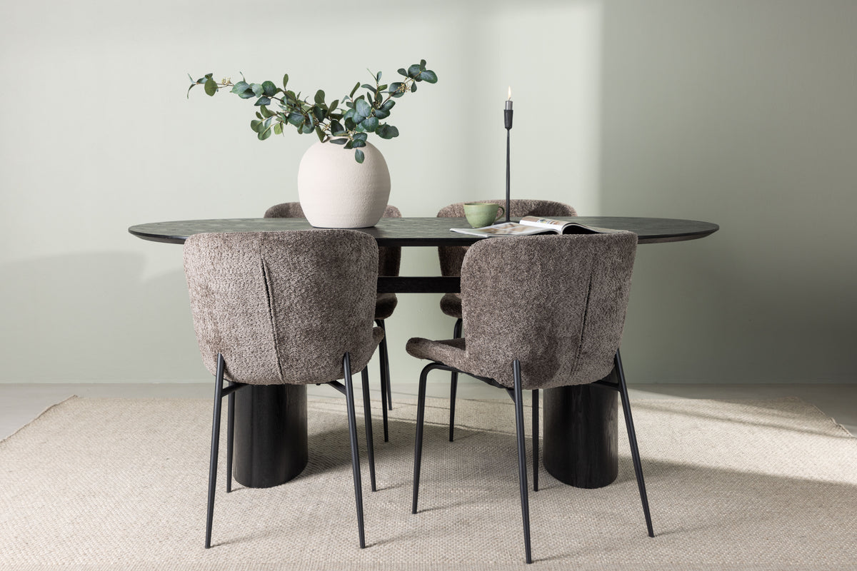 Dining Chair 2-pack Dark Grey + Oval Dining Table 90 x 180 Black