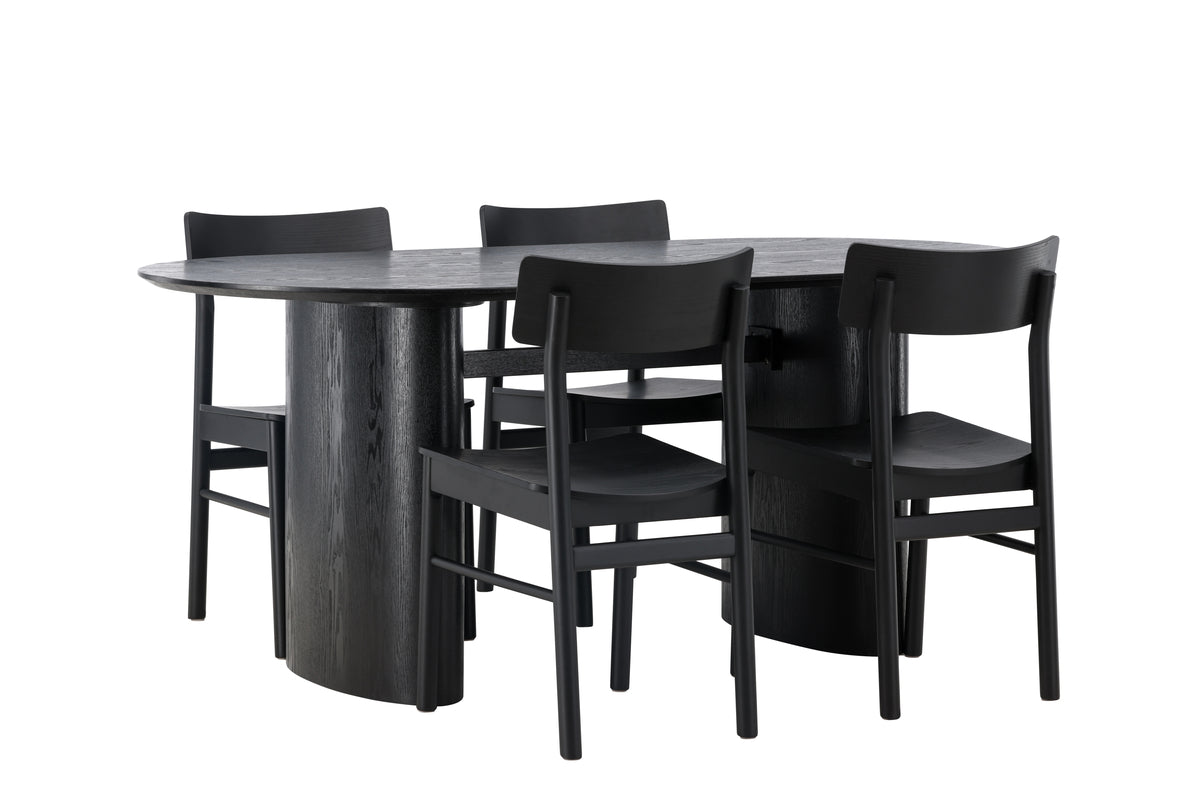 Dining Chair 2-pack Black + Oval Dining Table 90 x 180 Black