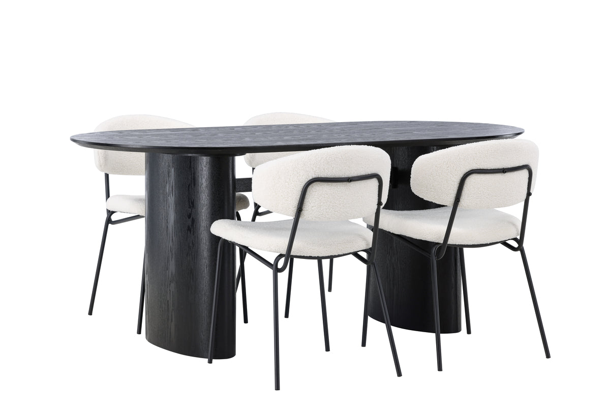 Dining Chair 2-pack White + Oval Dining Table 90 x 180 Black