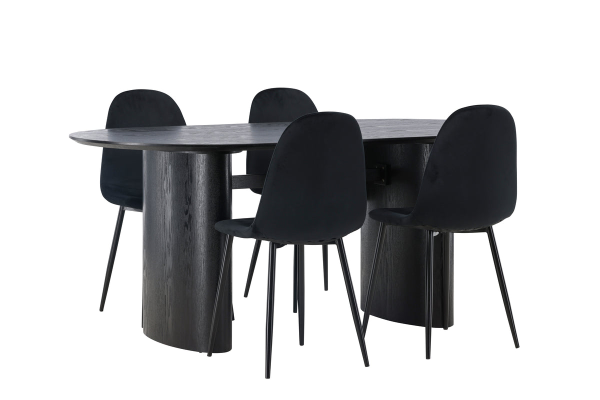 Dining Chair 2-pack Black + Oval Dining Table 90 x 180 Black