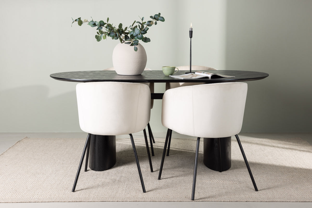 Dining Chair Beige + Oval Dining Table 90 x 180 Black