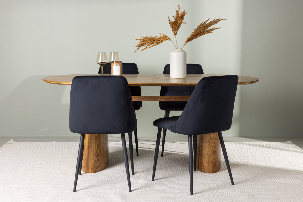 Dining Chair 2-pack Black + Oval Dining Table 90 x 180 Nature