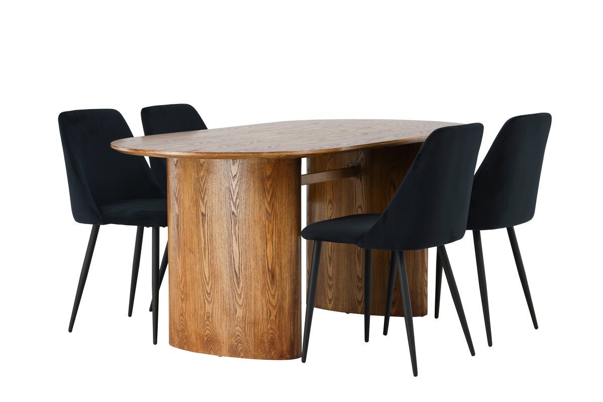 Dining Chair 2-pack Black + Oval Dining Table 90 x 180 Nature