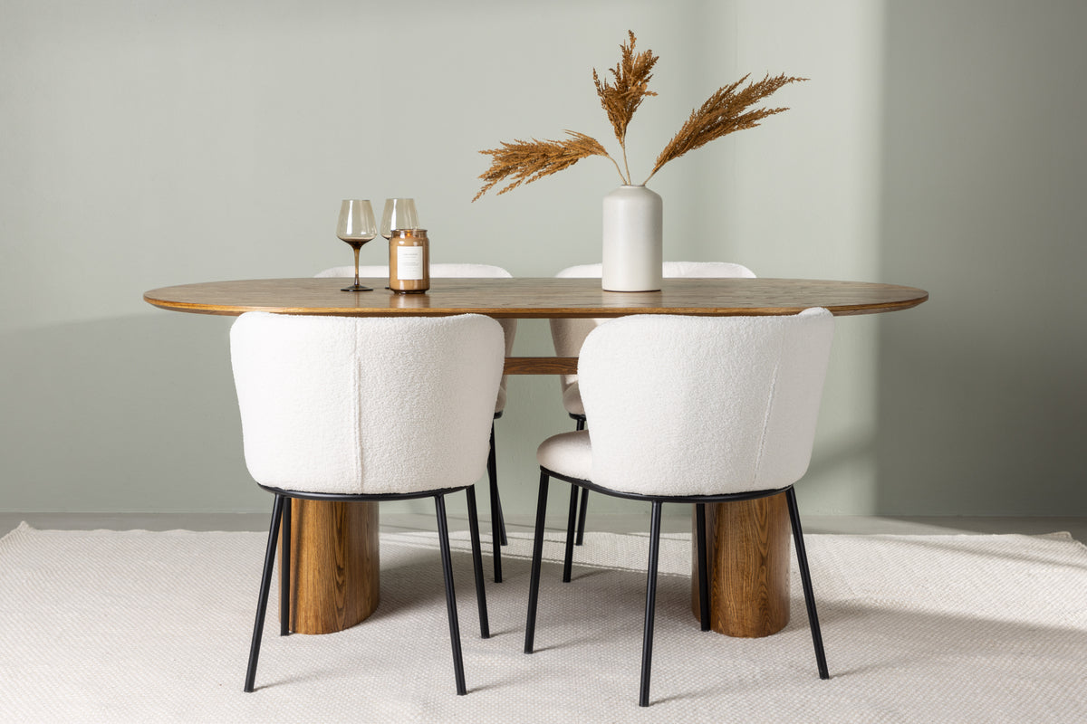 Dining Chair 2-pack White + Oval Dining Table 90 x 180 Nature