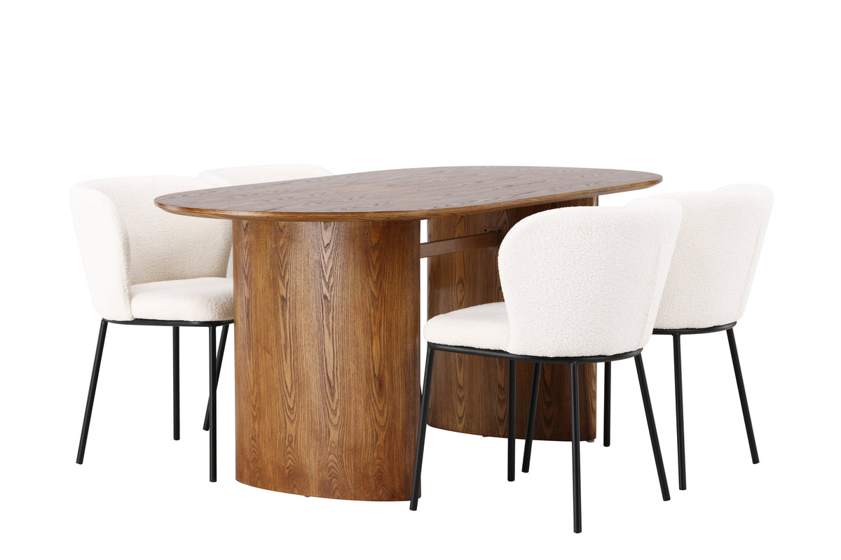 Dining Chair 2-pack White + Oval Dining Table 90 x 180 Nature