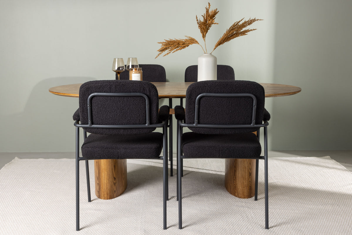 Dining Chair 2-pack Black + Oval Dining Table 90 x 180 Nature