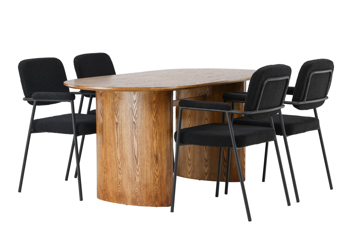 Dining Chair 2-pack Black + Oval Dining Table 90 x 180 Nature